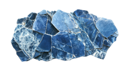 Close-up of blue sodalite mineral with unique texture and pattern, showcasing natural beauty and intricate geological formations.
