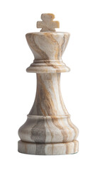 Elegant marble chess king piece symbolizing strategy and leadership, isolated on a white background. Perfect for games and intelligence concepts.