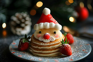 Obraz premium Delicious kids dessert for christmas Sanata claus pancakes. High quality photo