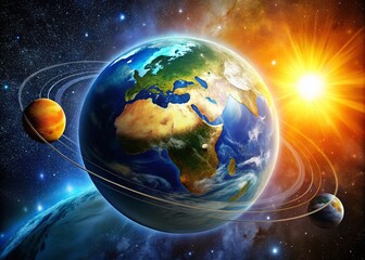 Obraz premium Stunning Drone Photography of Earth's Movement Around the Sun Animation for Educational Purposes