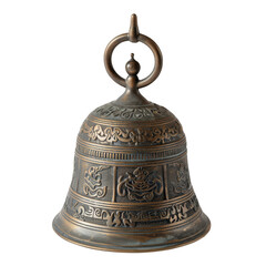 Ornate bronze bell with intricate carvings, showcasing traditional craftsmanship and artistic design in a classic vintage style.