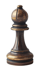 Vintage bronze chess pawn with intricate details, symbolizing strategy and intellect, isolated on white background, perfect for game enthusiasts.