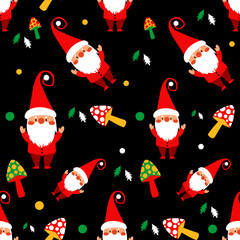 Christmas Pattern, vector, mushrooms, christmas tree, Santa claus