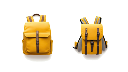 Bright Yellow Tourist Backpacks Displayed on a White Background Generative AI
