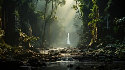 Tranquil Waterfall in a Lush Jungle