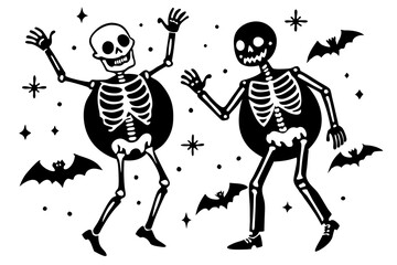 Fototapeta premium set of Skeletons dancing with different positions flat style design vector illustration .