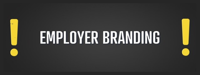 Employer Branding. A blackboard with white text. Illustration with grunge text style.