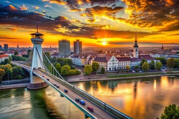 Obraz premium Stunning Macro Photography of Most SNP in Bratislava: A Travel Perspective