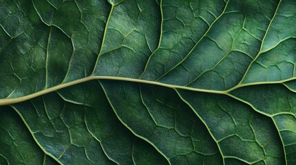 Close-up of a Green Leaf's Veins and Texture