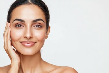 Close-up portrait of a woman. Background with selective focus and copy space for text