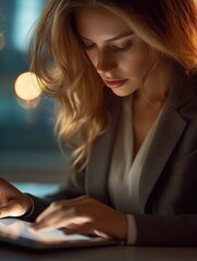 Businesswoman Reviewing Document on Tablet
