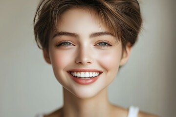 Close-up portrait of a woman. Background with selective focus and copy space for text