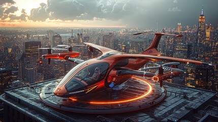 Futuristic Flying Car in City
