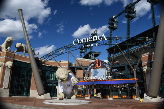 Detroit , Michigan, October 8, 2024, Comerica Park in Downtown Detroit. Baseball Field in downtown Detroit for the Detroit Tigers.