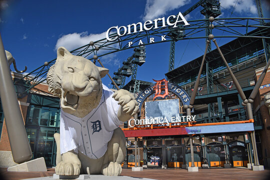 Detroit , Michigan, October 8, 2024, Comerica Park in Downtown Detroit. Baseball Field in downtown Detroit for the Detroit Tigers.