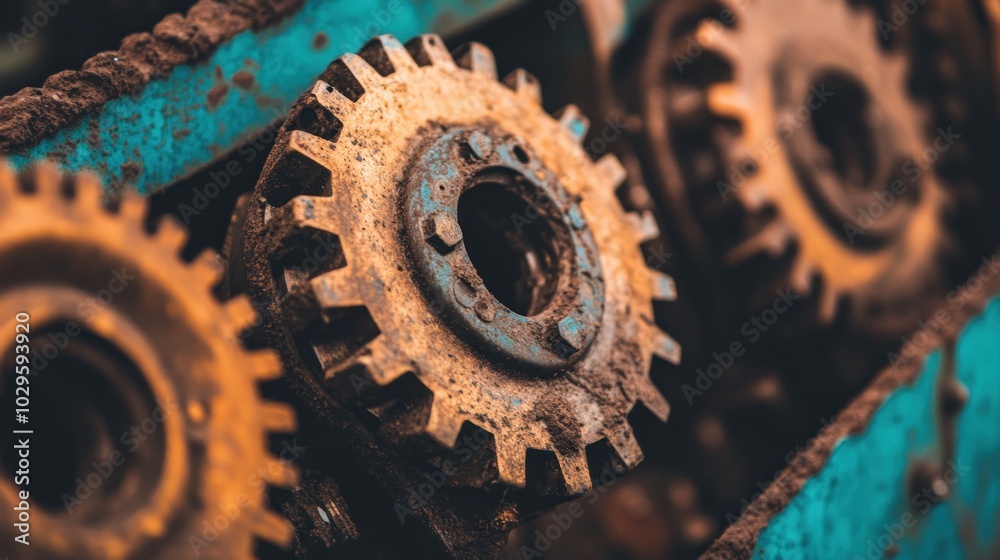 Poster Close-up of Rusty Cogs in a Machine