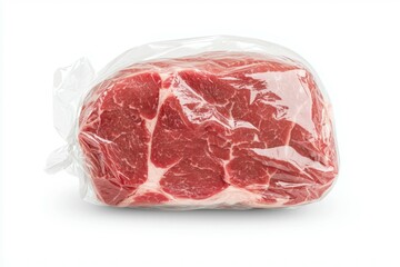 A piece of meat is wrapped in plastic