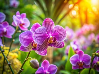 Stunning Purple Orchid Flower in a Garden - Tilt-Shift Photography for Floral Enthusiasts