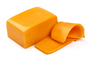 Cheddar cheese, isolated on white background. High resolution image.
