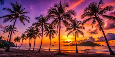 Obraz premium Stunning Silhouette Photography at Are Guling Beach, Kuta, Lombok - Breathtaking Sunset Scenery