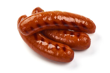 Grilled bavarian sausages, isolated on white background.