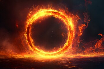Fiery Ring of Fire Floating Above a Lava-Like Surface