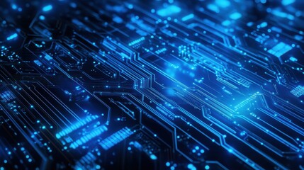 A close-up view of a blue-lit circuit board illustrating technology and digital connections.