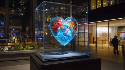 Fototapeta premium Glass Display Case Encasing a Anatomical Heart Model