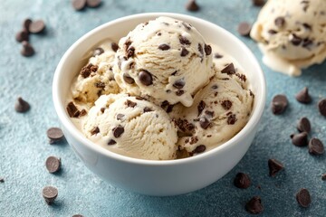 Closeup of chocolate chip ice cream. Perfect for illustrating articles about desserts or summer treats.