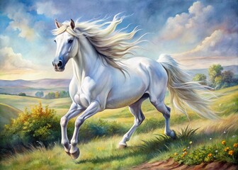 Fototapeta premium Stunning White Horse Watercolor Painting for Art Lovers and Decor Enthusiasts