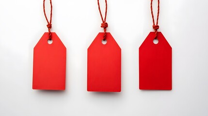 Three Red Price Tags Hanging with String