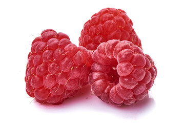 Fresh raspberries, isolated on white background.