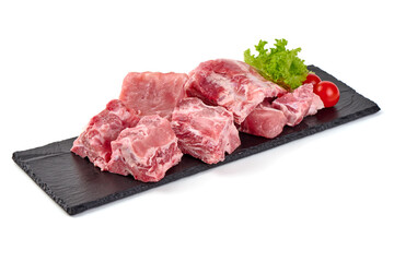 Raw pork ribs pieces isolated on white background.