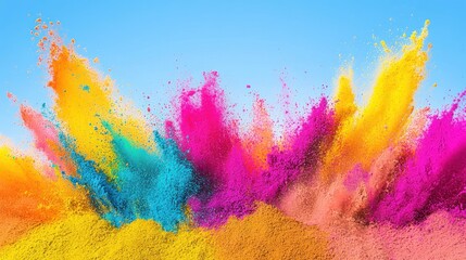 Fototapeta premium Colorful Powder Explosion Against a Blue Background
