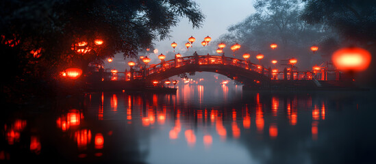 A bridge with a river underneath it and many lights on it © ClicksdeMexico