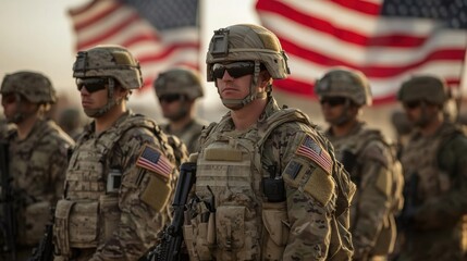 Soldiers in formation at sunset
