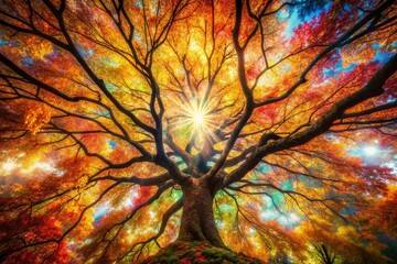Surreal Autumn Tree Overhead View with Colorful Leaves - Nature Photography