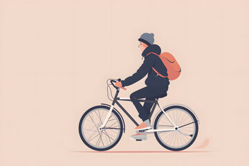 Fototapeta premium Young man riding bicycle with backpack on his way to work