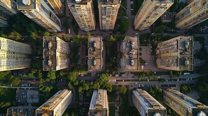 Fototapeta premium Aerial View of an Urban Neighborhood with Buildings and Greenery