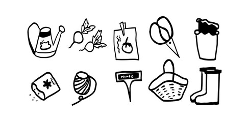Garden Set Illustration | Minimalist Doodle Vector for Nature and Gardening Designs