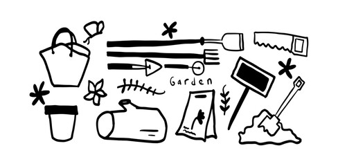 Garden Set Illustration | Minimalist Doodle Vector for Nature and Gardening Designs