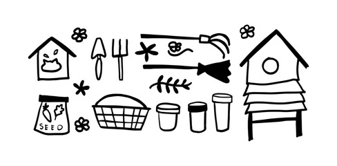 Garden Set Illustration | Minimalist Doodle Vector for Nature and Gardening Designs