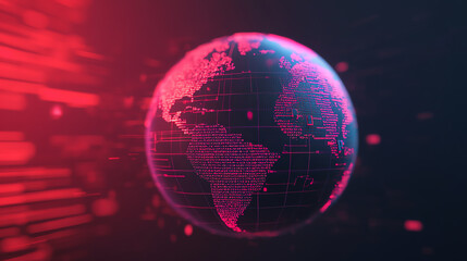 Obraz premium A vibrant digital representation of the Earth, showcasing a network of data connections against a dark background, symbolizing global communication and technology.