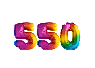 Multicolored balloon for number 550 celebration. Happy birthday on white background