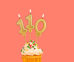 Birthday number 110 - Golden candle with cupcake