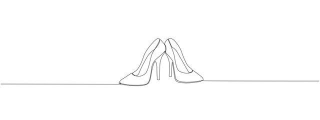 Continuous one line drawing of women's high heel shoes. Vector editable illustration for fashion design, shoe stores.