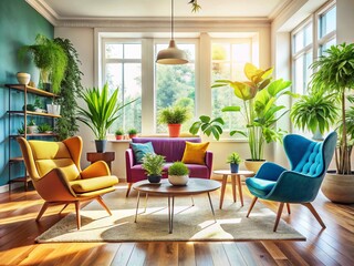 Fototapeta premium Three Stylish Chairs in Modern Interior Design for Cozy Living Spaces