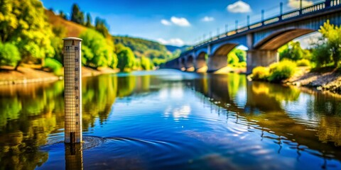 Tilt-Shift Photography of a Scenic River Gauge with Vibrant Surroundings