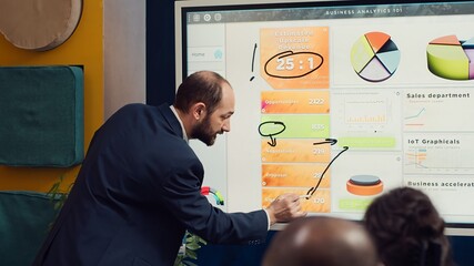 Human resources manager addressing the need of new talent within the business organization,...