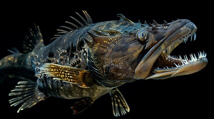Fototapeta premium A Close-Up of a Dragonfish with its Mouth Open, Revealing Sharp Teeth